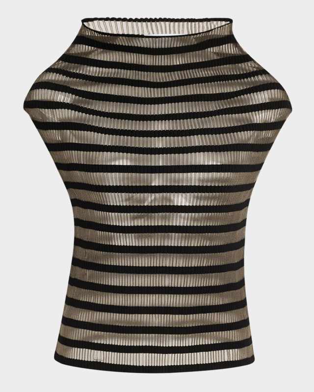 Sheer Mariniere Striped Cap-Sleeve Top